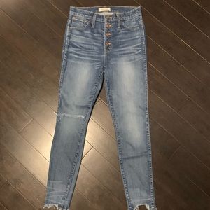 High Waisted Distressed Button Fly Skinny Jeans